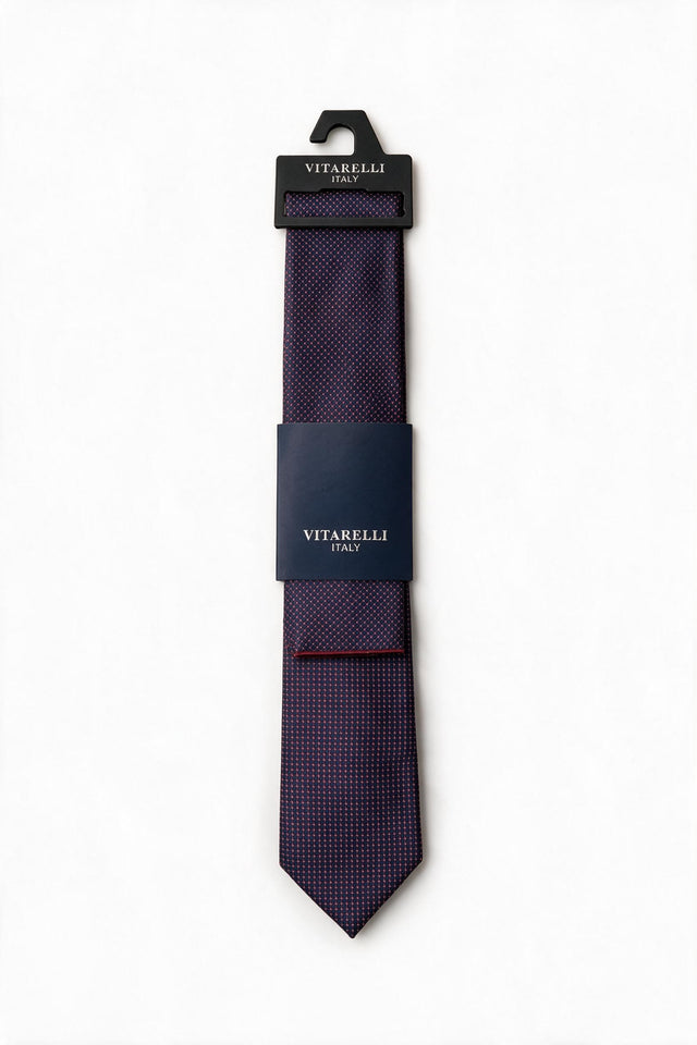 Premium Vitarelli 8cm patterned tie with pocket square