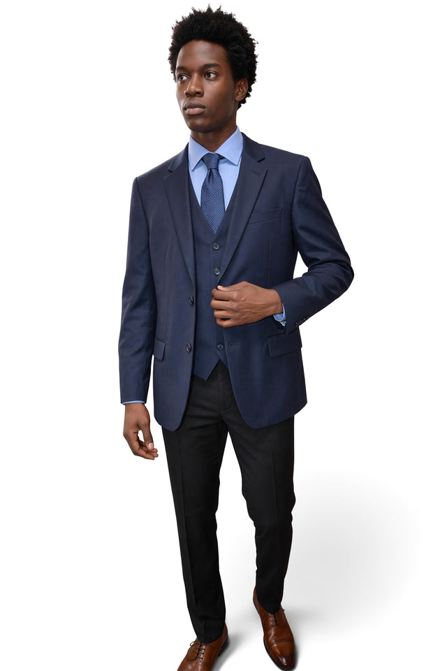 Vitarelli Italy navy suit with orange piping, style JS-8363
