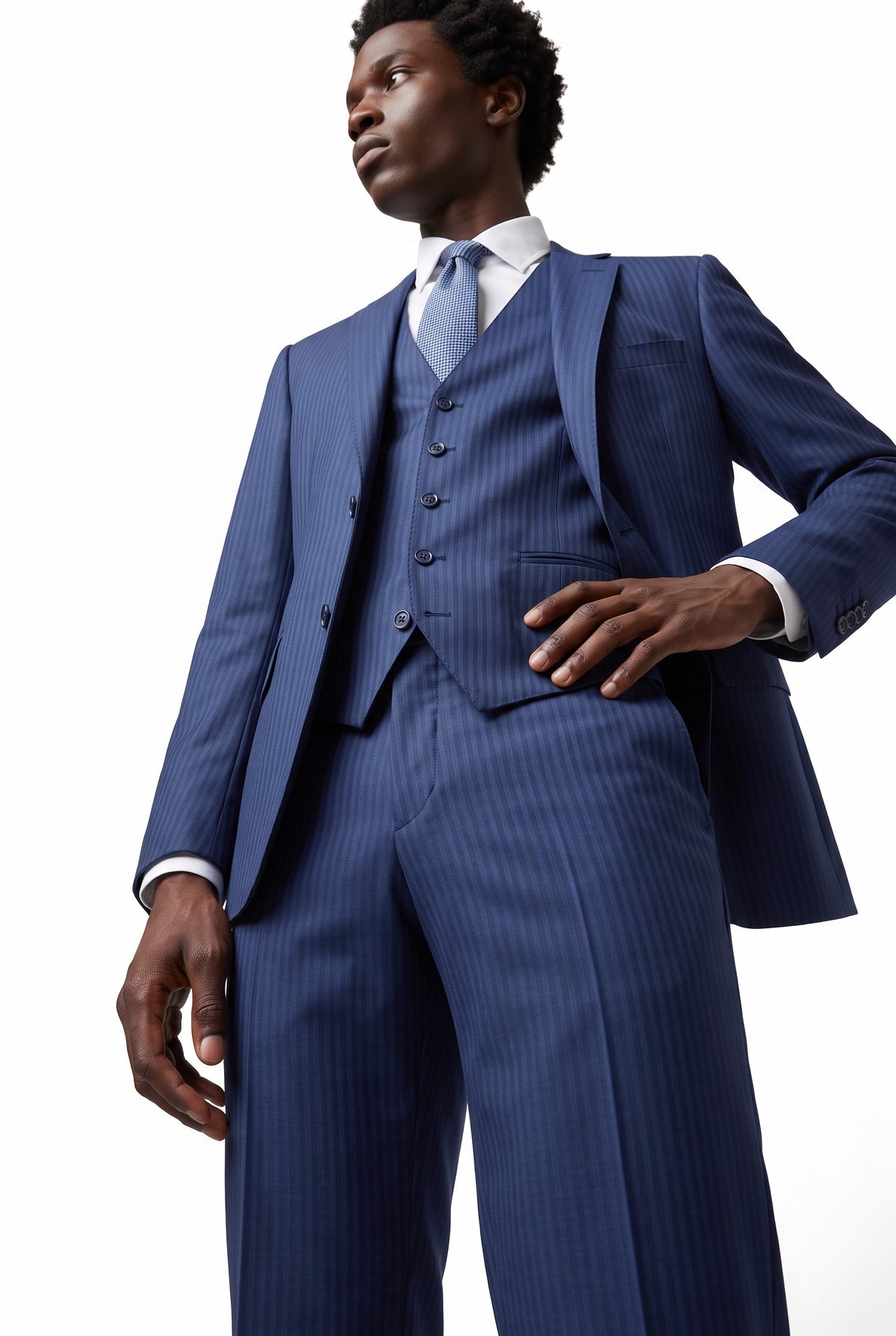 Vitarelli blue pinstripe euro fit suit, style 910115