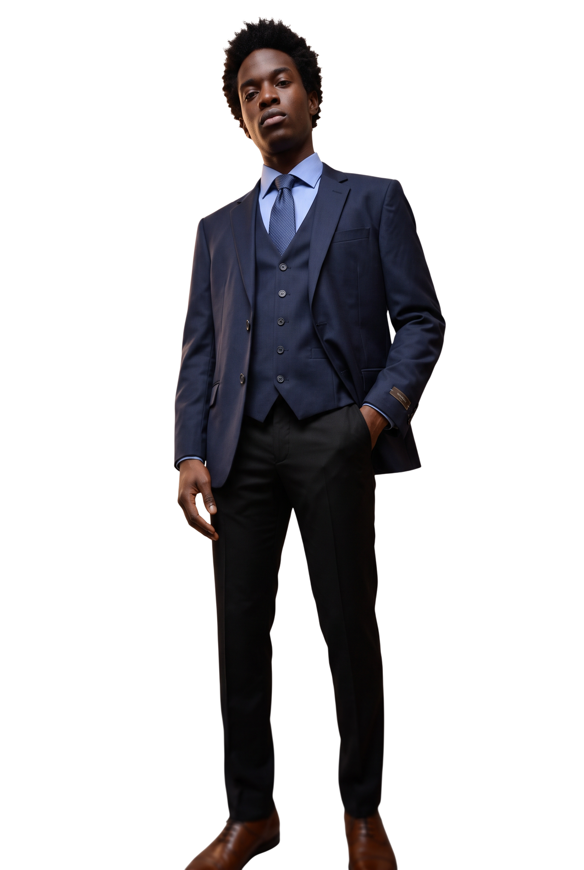 Vitarelli Italy navy suit with orange piping, style JS-8363