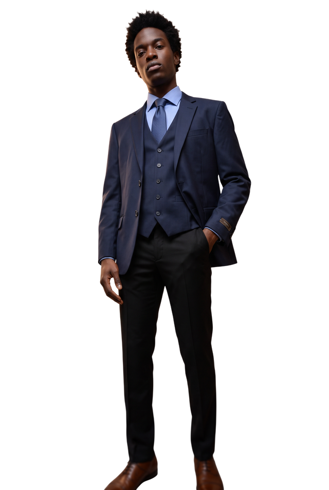 Vitarelli Italy navy suit with orange piping, style JS-8363