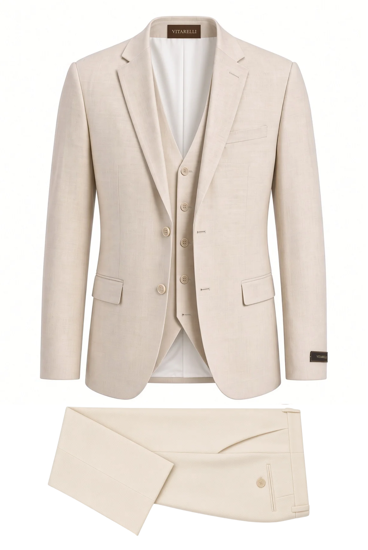 Vitarelli 3-Piece Slim Fit Notch Lapel Suit – Beige (1556)