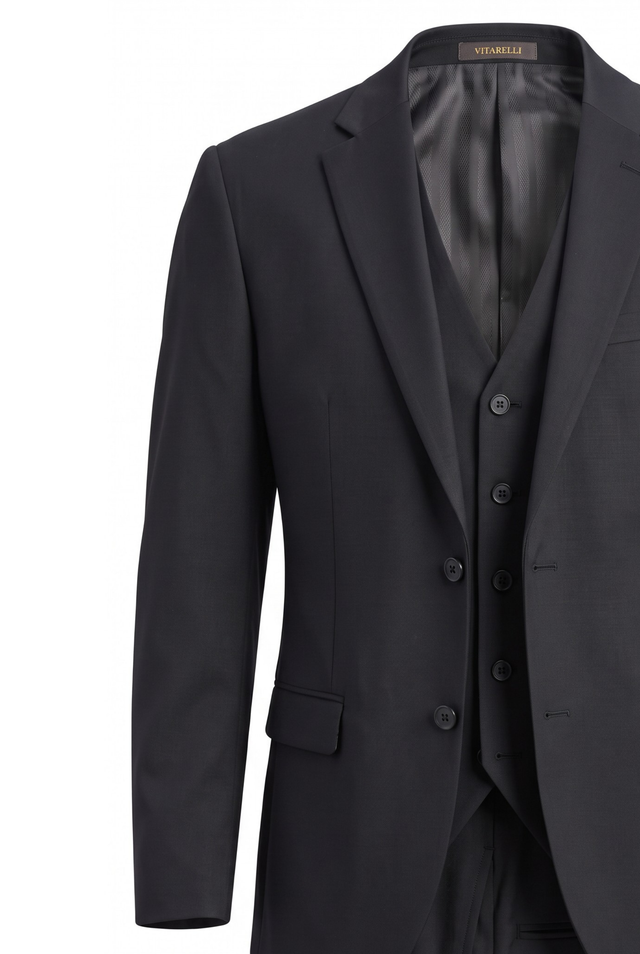 Vitarelli solid black suit, style 026