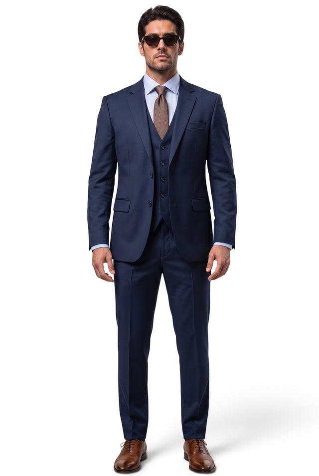 Vitarelli Italy navy suit with orange piping, style JS-8363