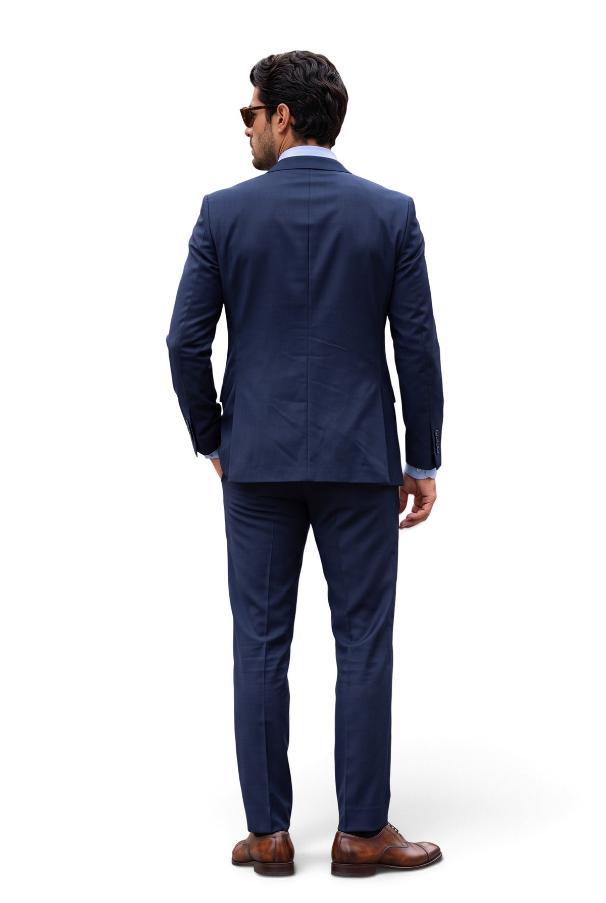 Vitarelli Italy navy suit with orange piping, style JS-8363