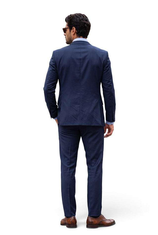 Vitarelli Italy navy suit with orange piping, style JS-8363