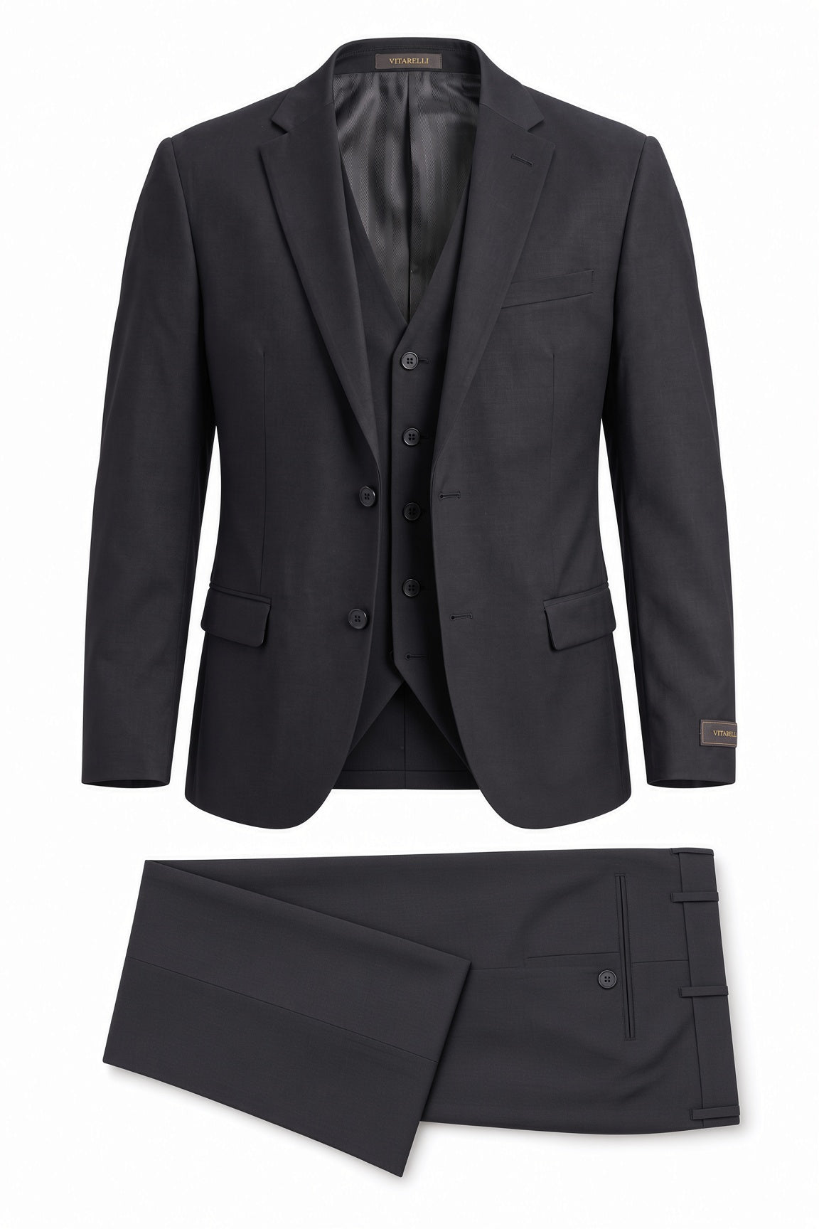 Vitarelli solid black suit, style 026