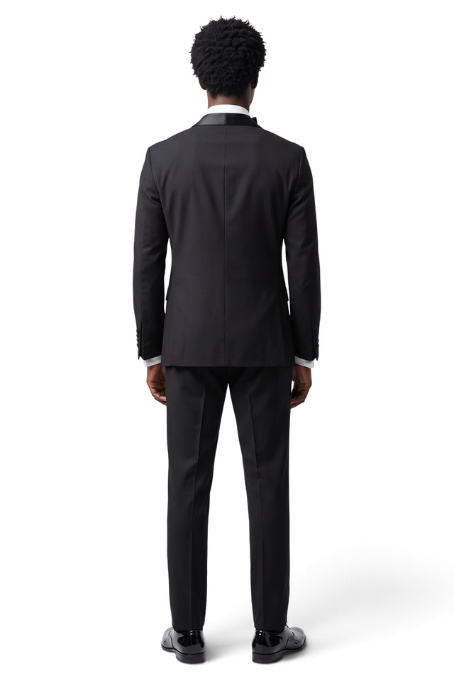 Fusion black slim fit shawl lapel tuxedo, style HT01BLKSB1TS