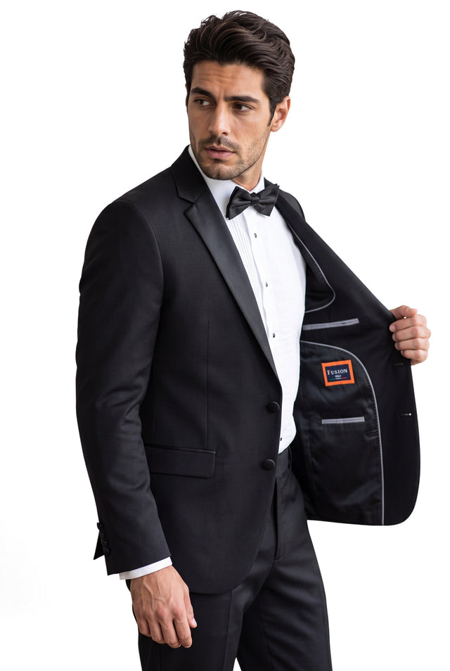 Fusion black notch lapel tuxedo, style HT01BLKSB2TN