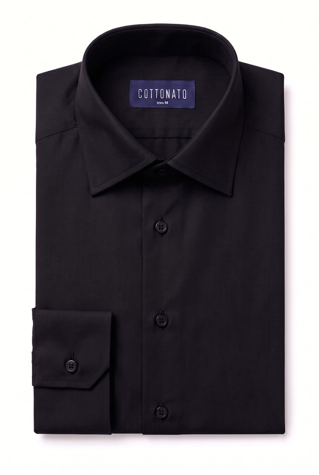 Cottonato trim fit 4-way stretch dress shirt in black