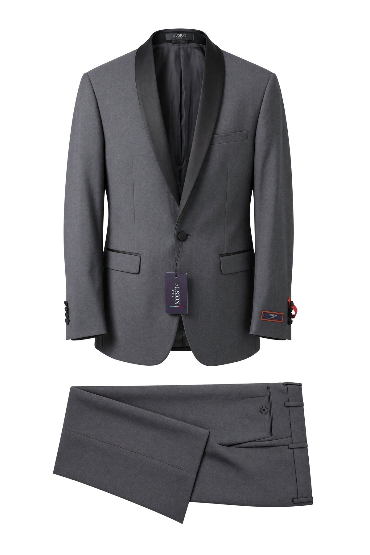 Fusion gray shawl lapel tuxedo, style HT01GRYSB1TS