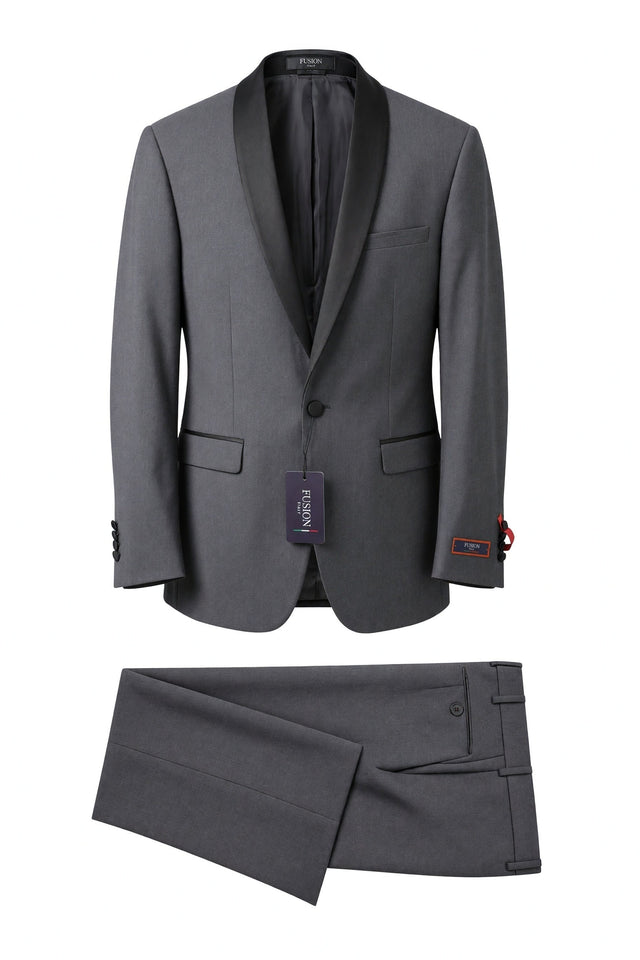 Fusion gray shawl lapel tuxedo, style HT01GRYSB1TS