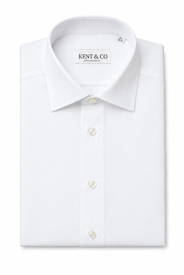 Kent & Co 100s cotton dress shirt in white, contemporary fit