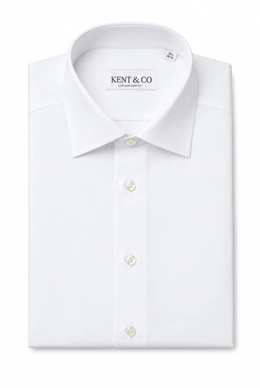 Kent & Co 200s cotton dress shirt in white, contemporary fit