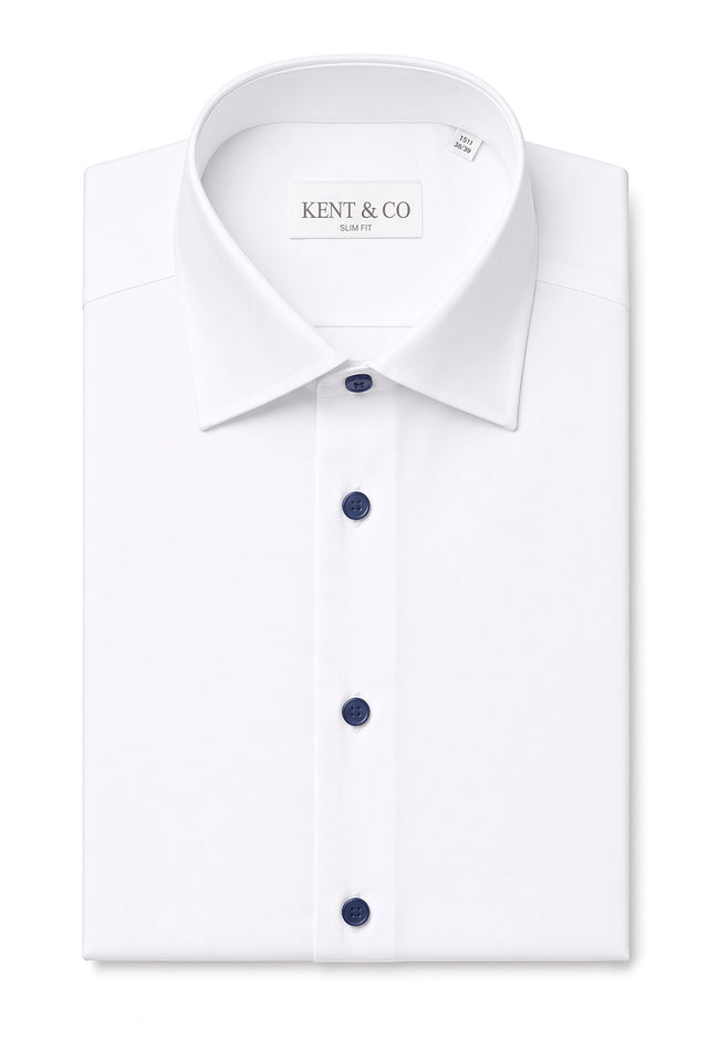 Kent & Co 200-ply cotton dress shirt with blue buttons