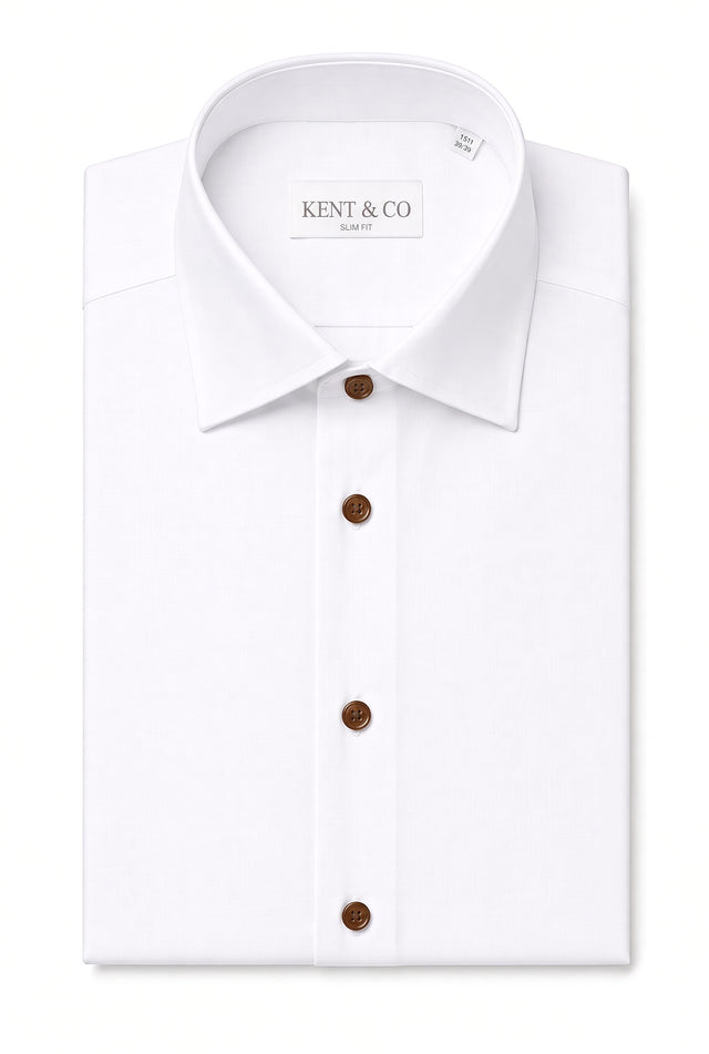 Kent & Co 200-ply cotton dress shirt with brown buttons