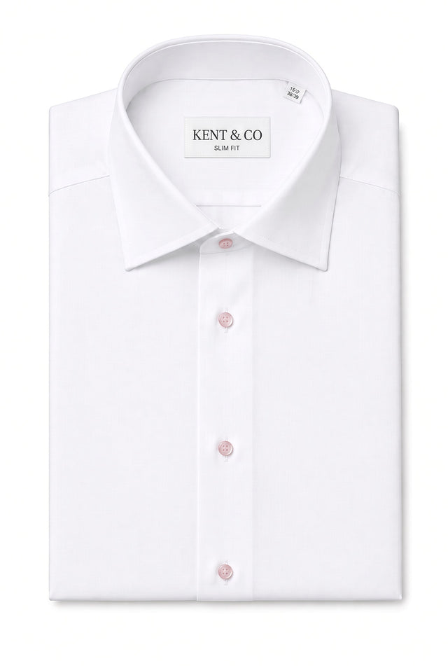 Kent & Co 200-ply cotton dress shirt with pink buttons
