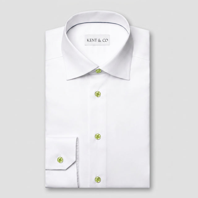 Kent & Co Elite white dress shirt with light green buttons