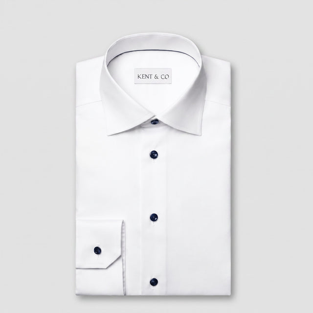 Kent & Co Elite white dress shirt with navy buttons