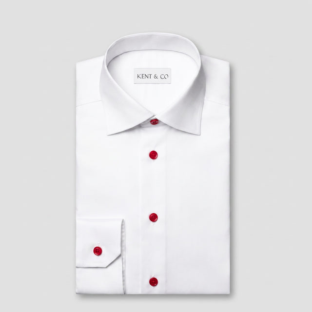 Kent & Co Elite white dress shirt with red buttons