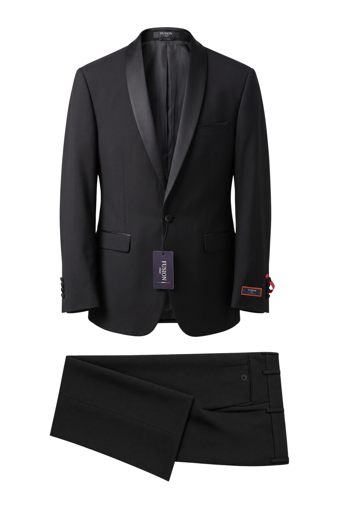 Fusion black slim fit shawl lapel tuxedo, style HT01BLKSB1TS