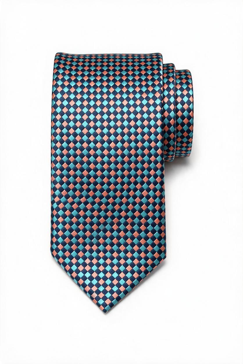 8cm patterned tie with pocket square, diamond check