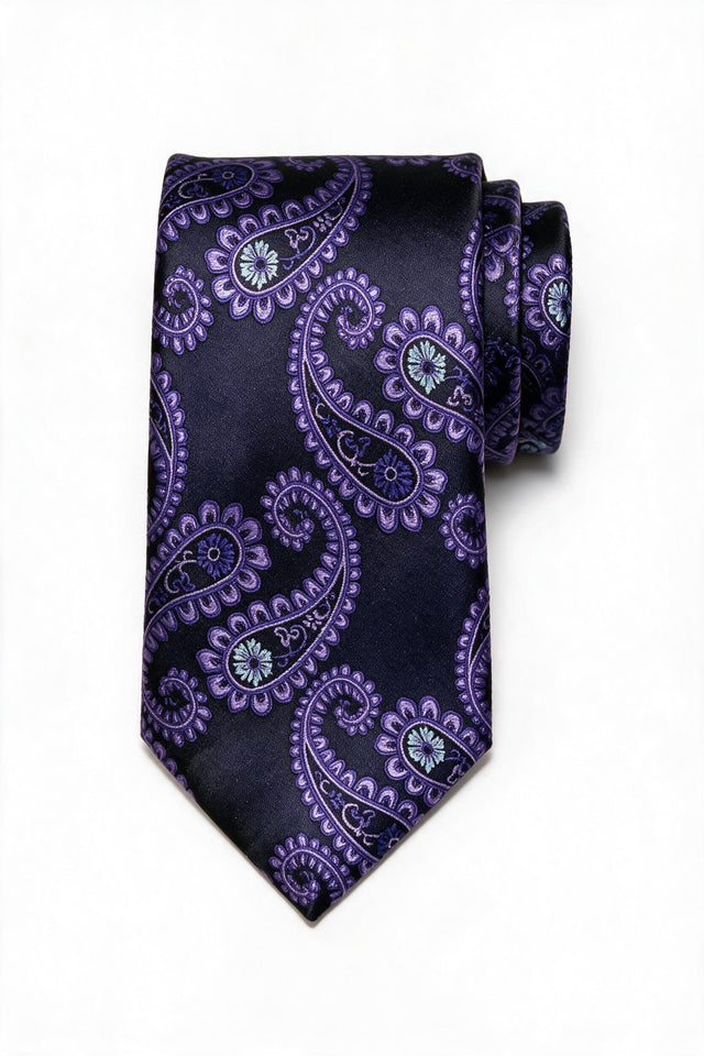 8cm patterned tie with pocket square, large paisley
