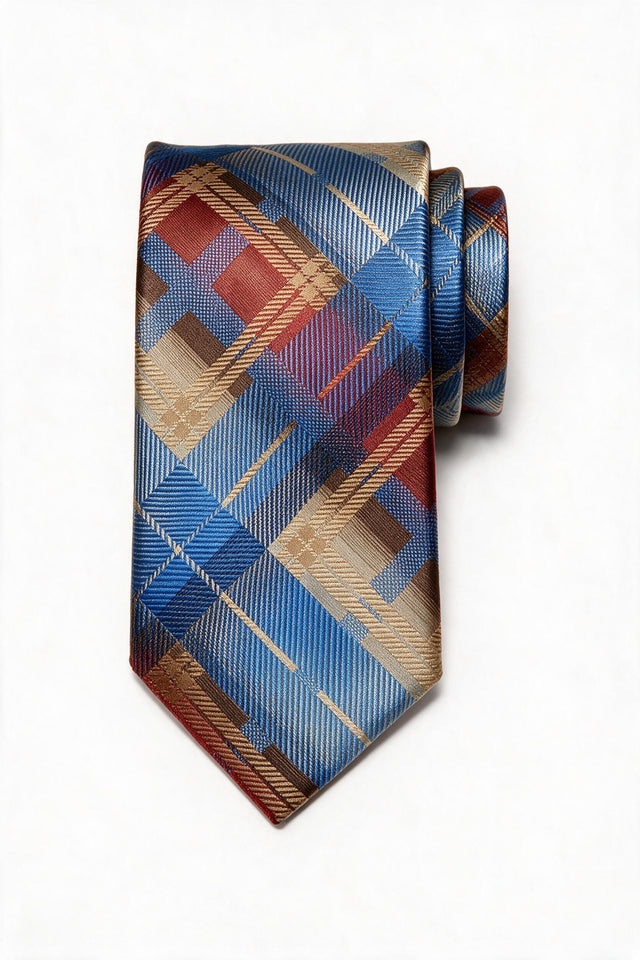 8cm patterned tie with pocket square, tartan