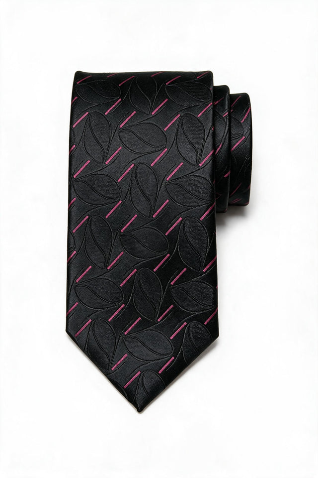 8cm patterned tie with pocket square, tonal leaves