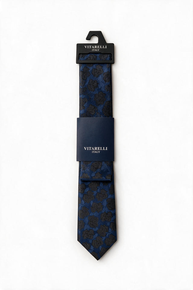 Premium Vitarelli 8cm tie with pocket square, floral damask