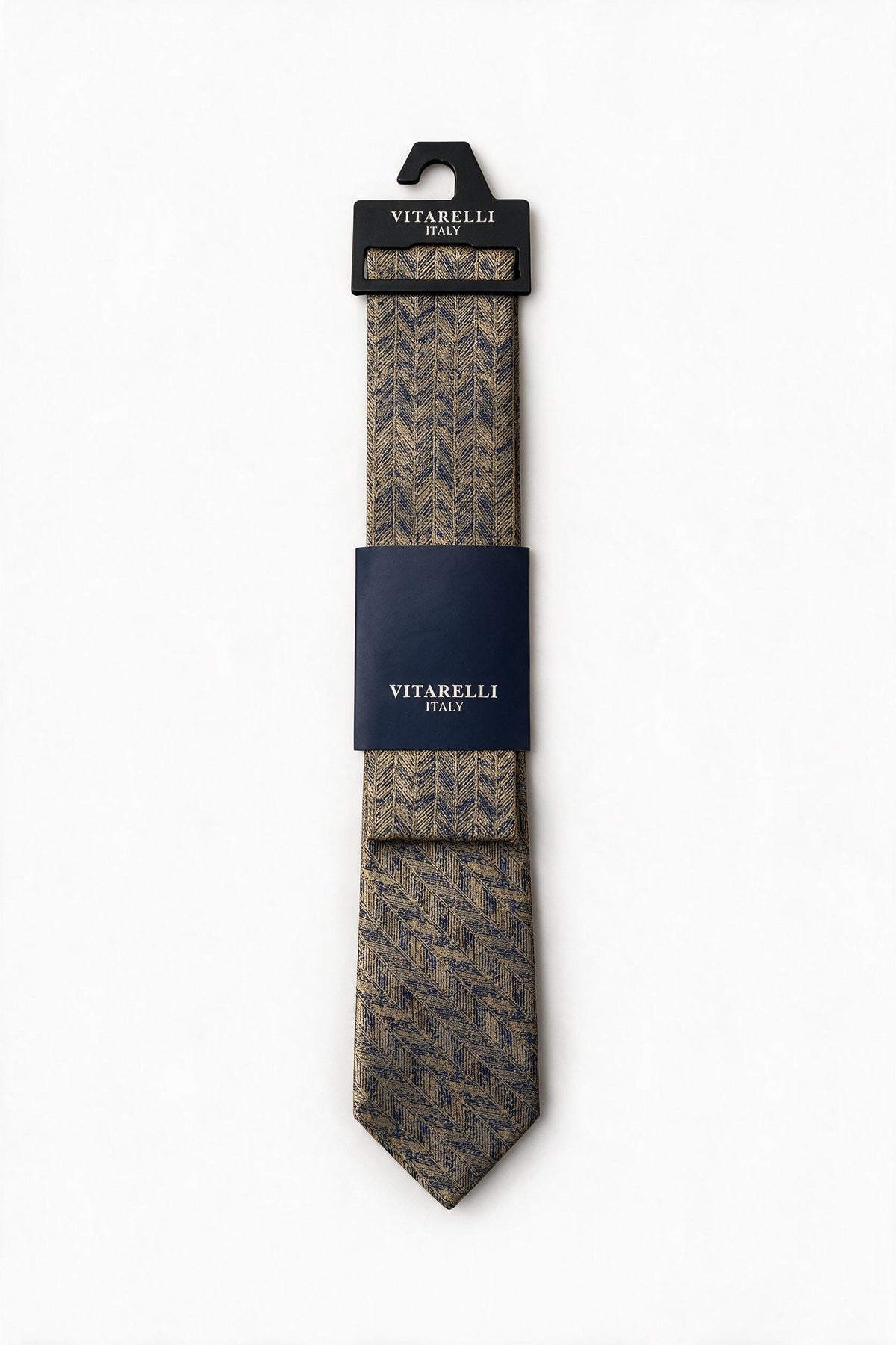 Premium Vitarelli 8cm tie with pocket square, herringbone