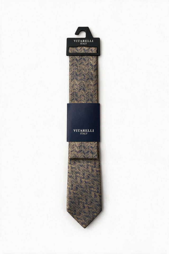 Premium Vitarelli 8cm tie with pocket square, herringbone