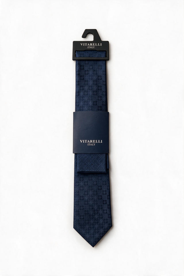 Premium Vitarelli 8cm tie with pocket square, micro square