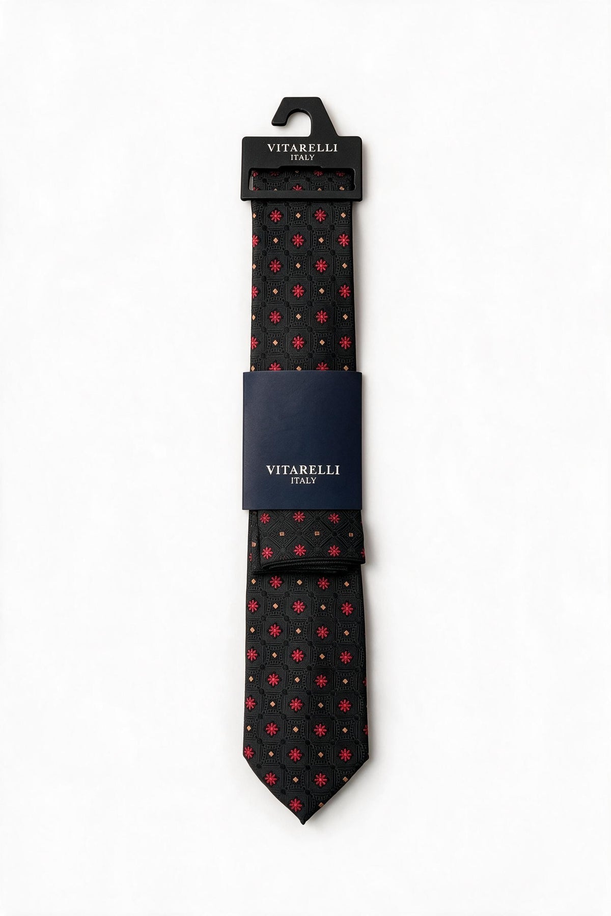 Premium Vitarelli 8cm tie with pocket square, neat floral