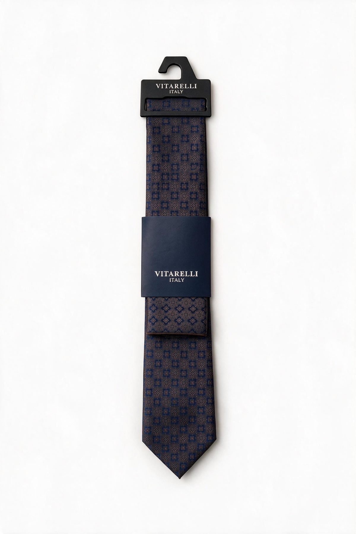 Premium Vitarelli 8cm patterned tie with pocket square