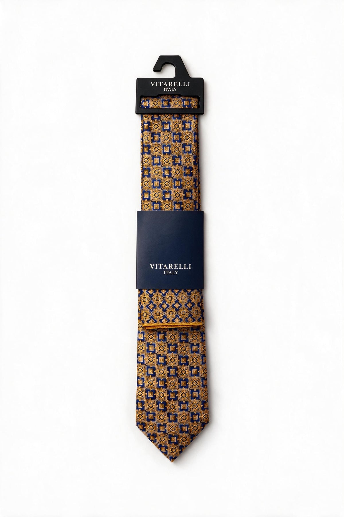 Premium Vitarelli 8cm tie with pocket square, ornate square