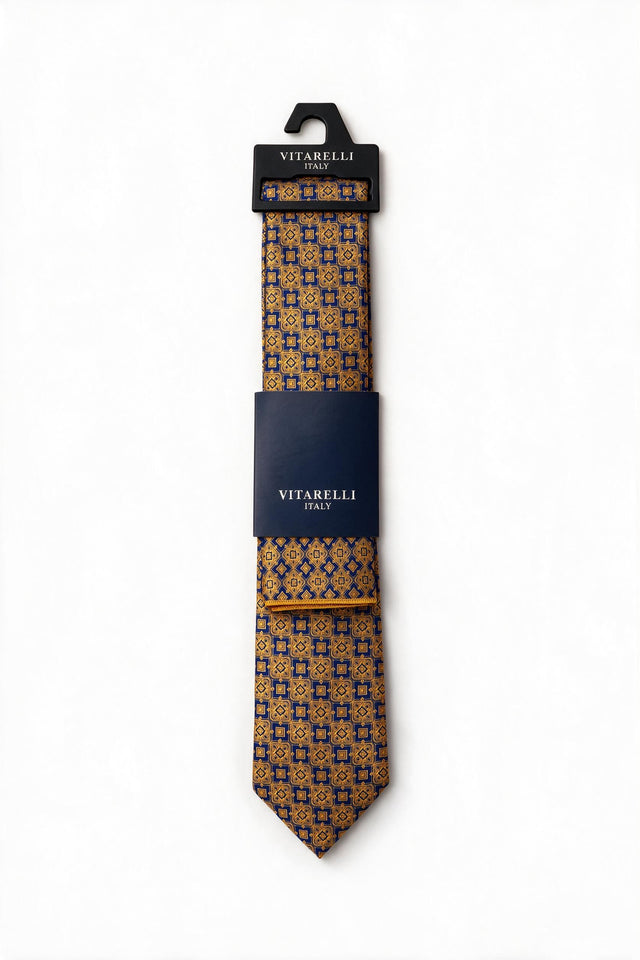 Premium Vitarelli 8cm tie with pocket square, ornate square