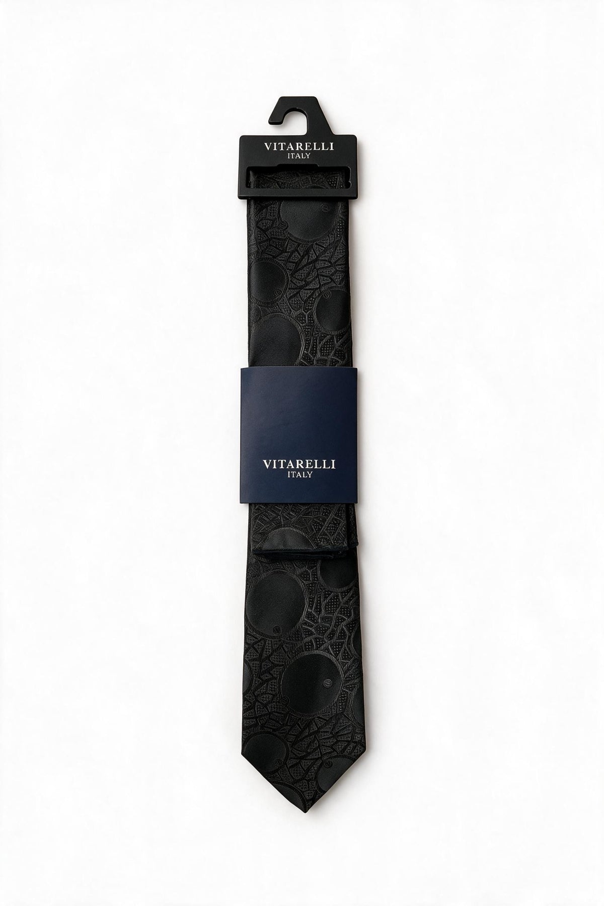 Premium Vitarelli 8cm tie with pocket square, shadow spot