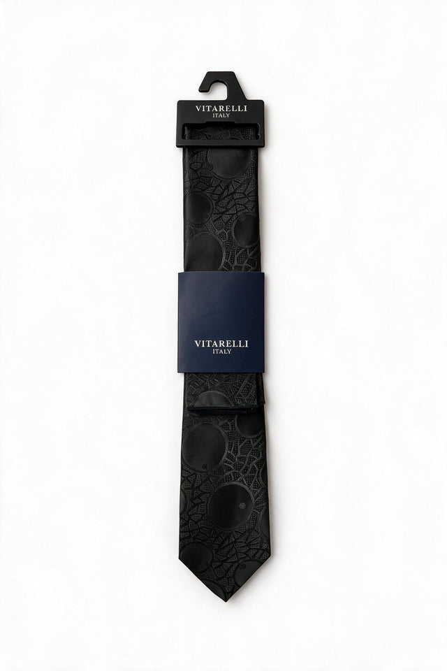 Premium Vitarelli 8cm tie with pocket square, shadow spot