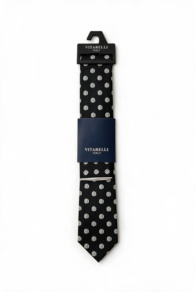 Premium Vitarelli 8cm patterned tie with pocket square