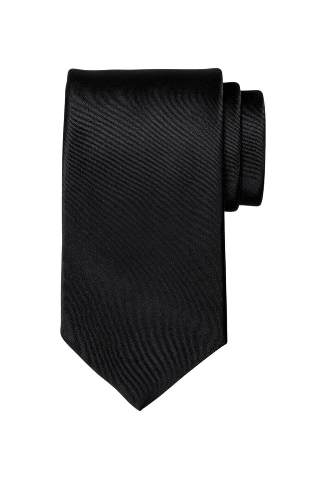 7.5cm solid tie with pocket square in black