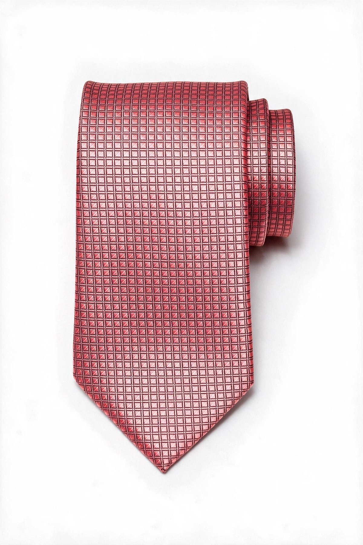 7.5cm square-pattern tie with pocket square in salmon pink