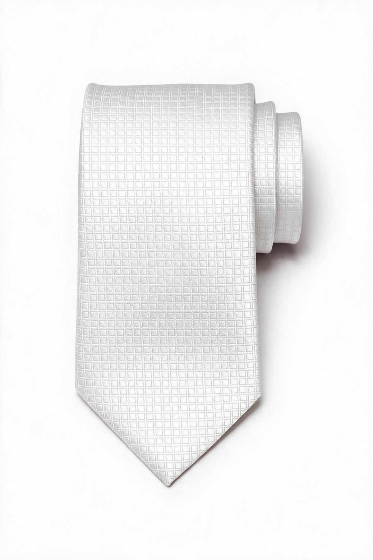 7.5cm square-pattern tie with pocket square in white