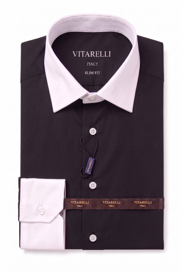 Two-tone combo dress shirt in black and white