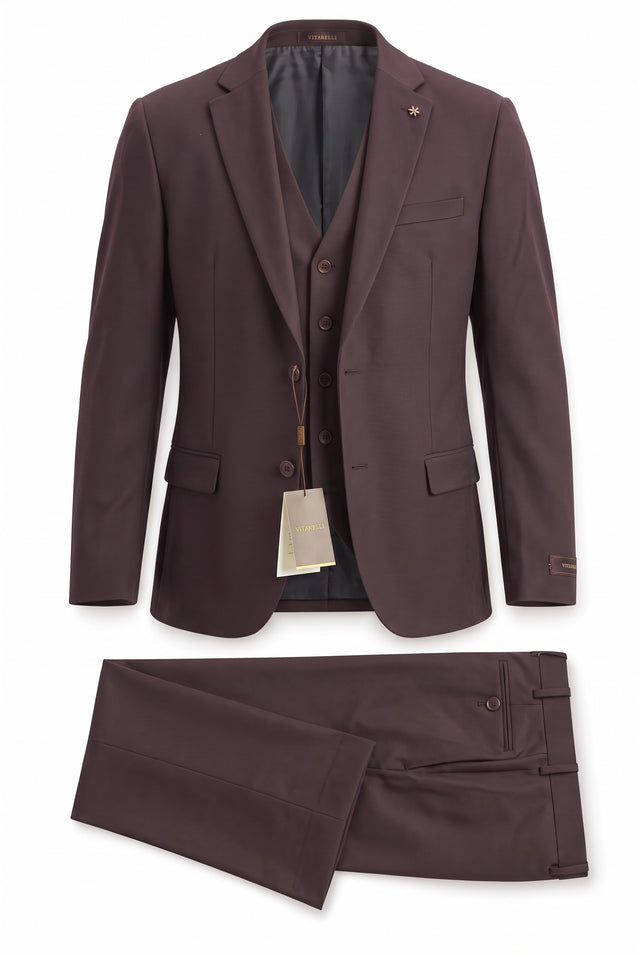 Vitarelli 3-piece Balencia fit suit in burgundy