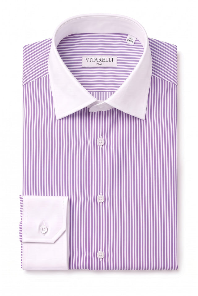 Vitarelli striped cotton dress shirt in lavender, slim fit