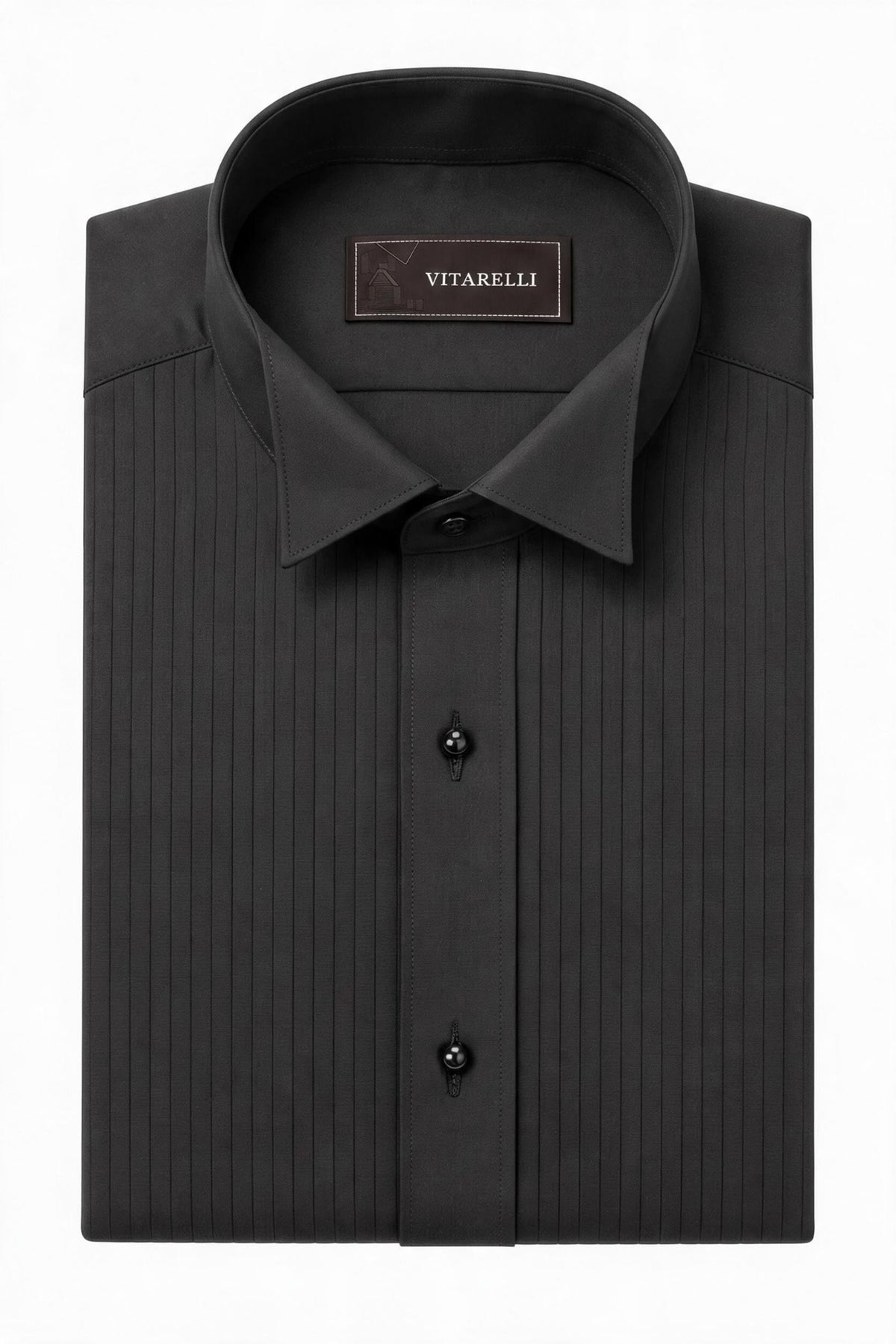 Vitarelli non-pleated tuxedo shirt in black, modern fit