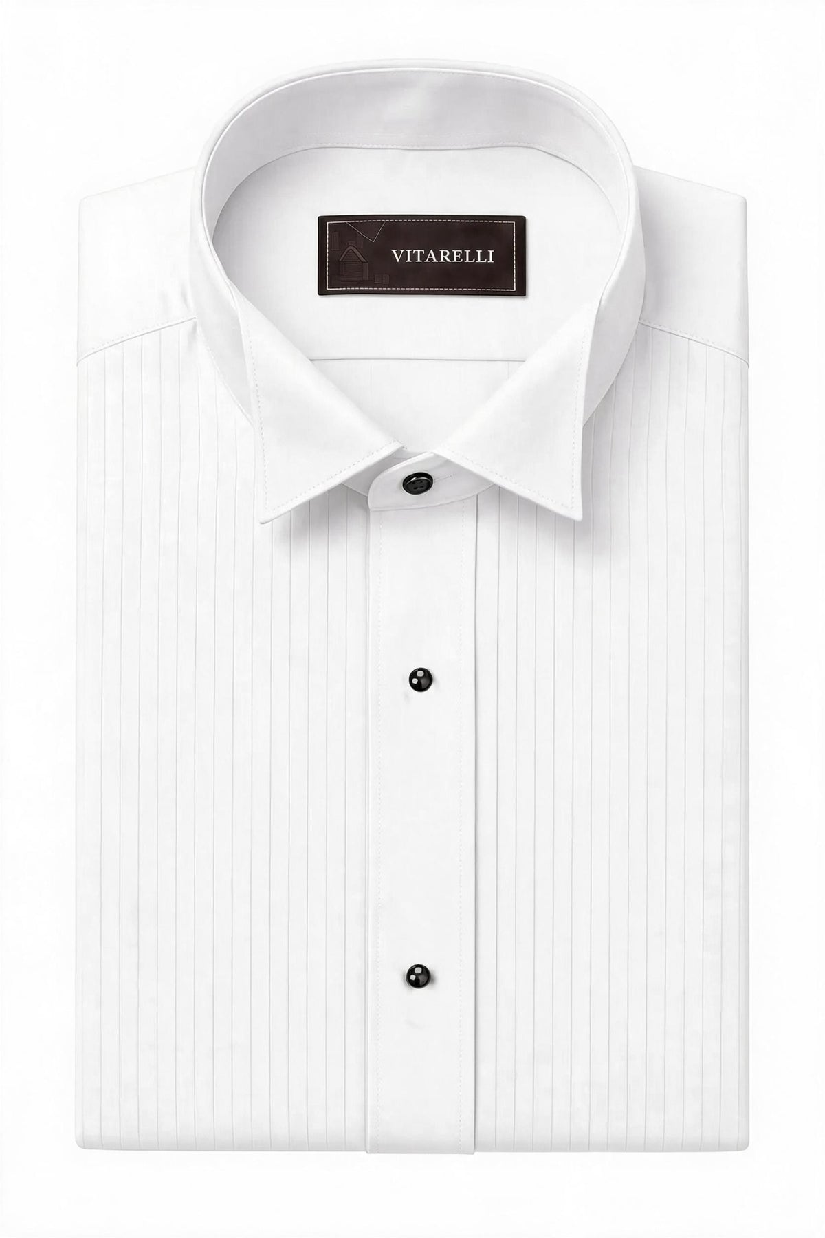 Vitarelli non-pleated tuxedo shirt in white, modern fit