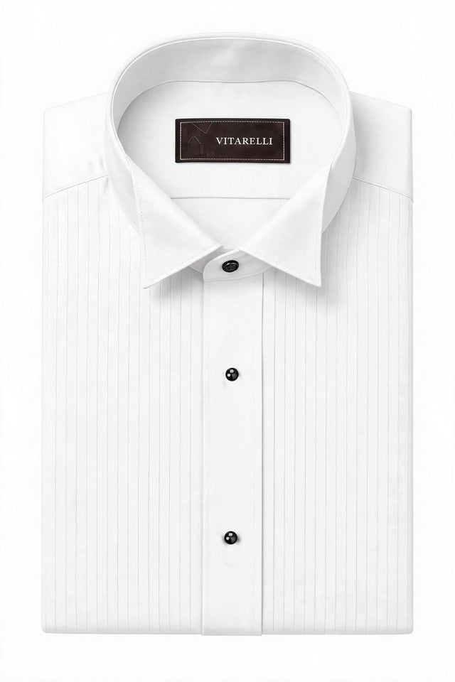 Vitarelli non-pleated tuxedo shirt in white, modern fit