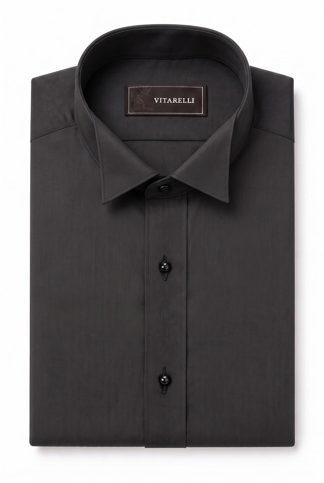 Vitarelli pleated-front tuxedo shirt in black